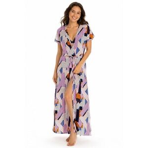 Geometric Print Maxi Dress in Purple and Orange